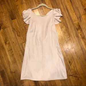 Taupe Suede Low Back Ruffle Dress